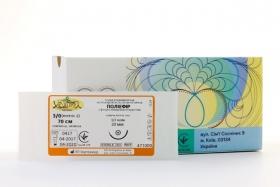 Голка атравматична, USP0 (М3,5), 26 мм, 1/2, колюча, кругле тіло, двоголкова, ПОЛІЕФІР, плетена, біла, 90 см